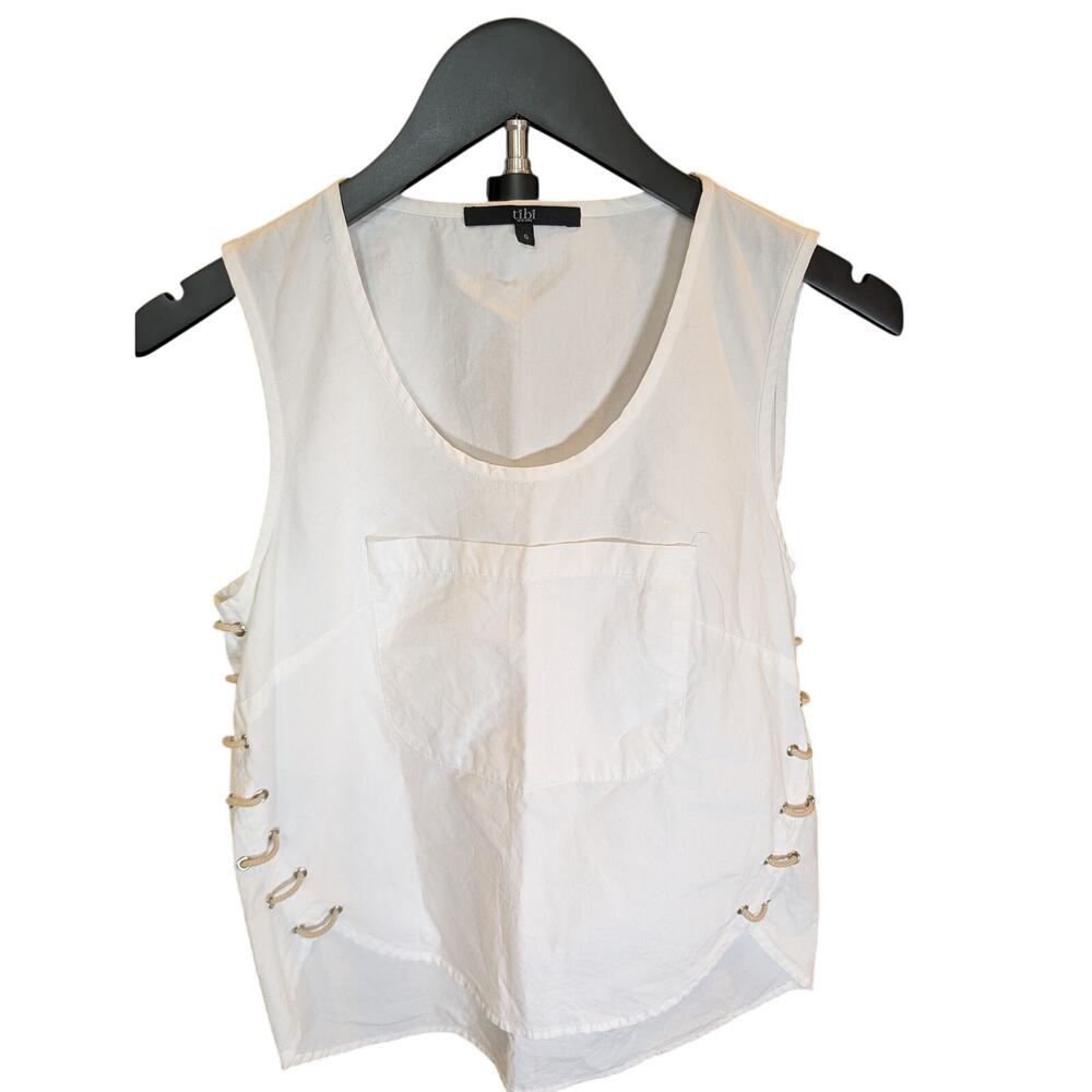 Tibi New York White Lace Up Side Sleeveless Top Size 0 Minimalist Designer